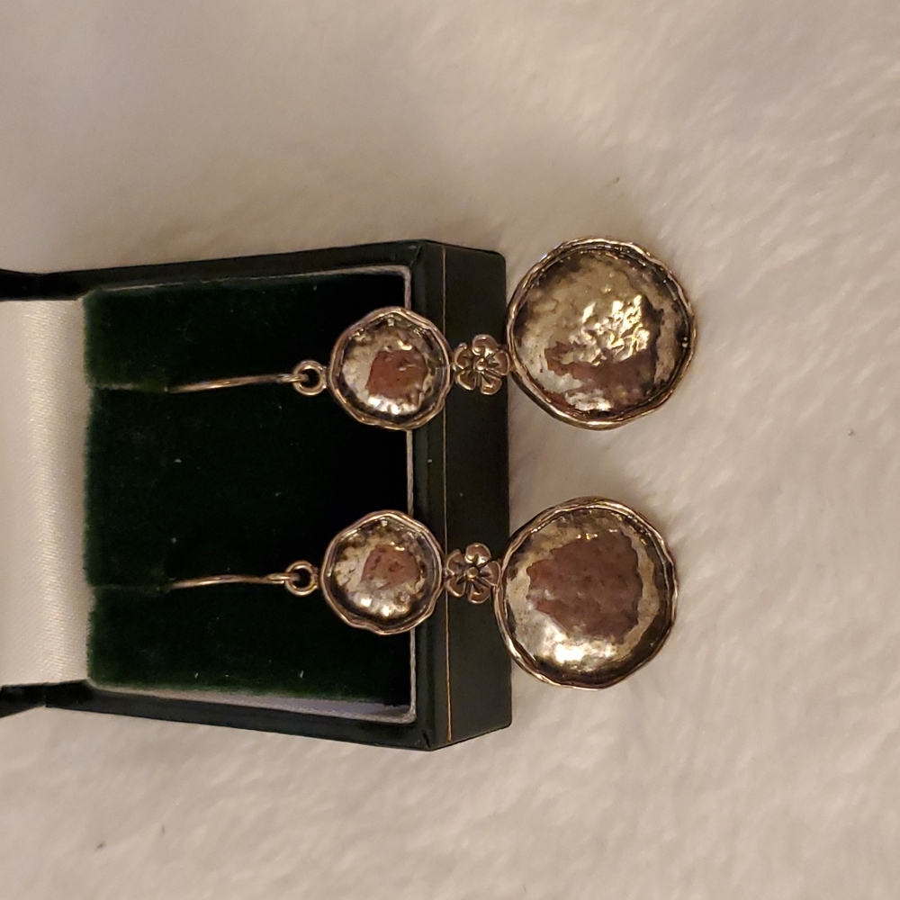 Hanging hammered silver double circles earrings